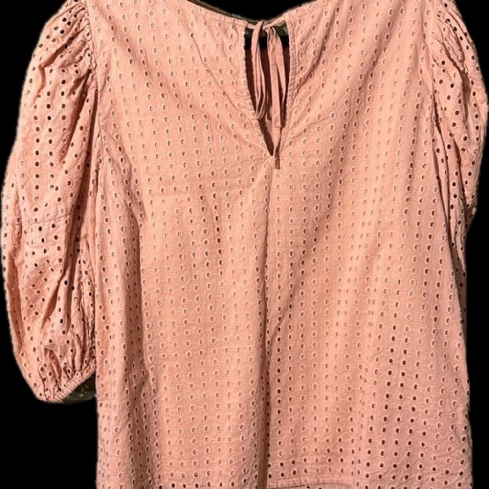 A New Day Coral Eyelet Puff Sleeve Blouse Boho Romantic Feminine Size Large - Picture 5 of 5